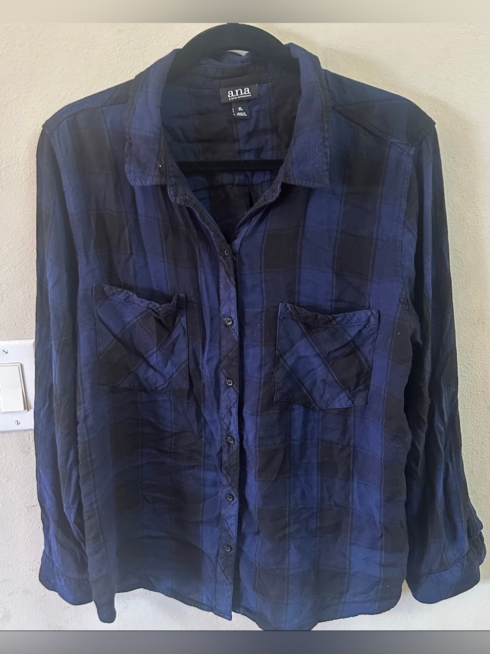 a.n.a Blue and Black Plaid Button-Down Shirt